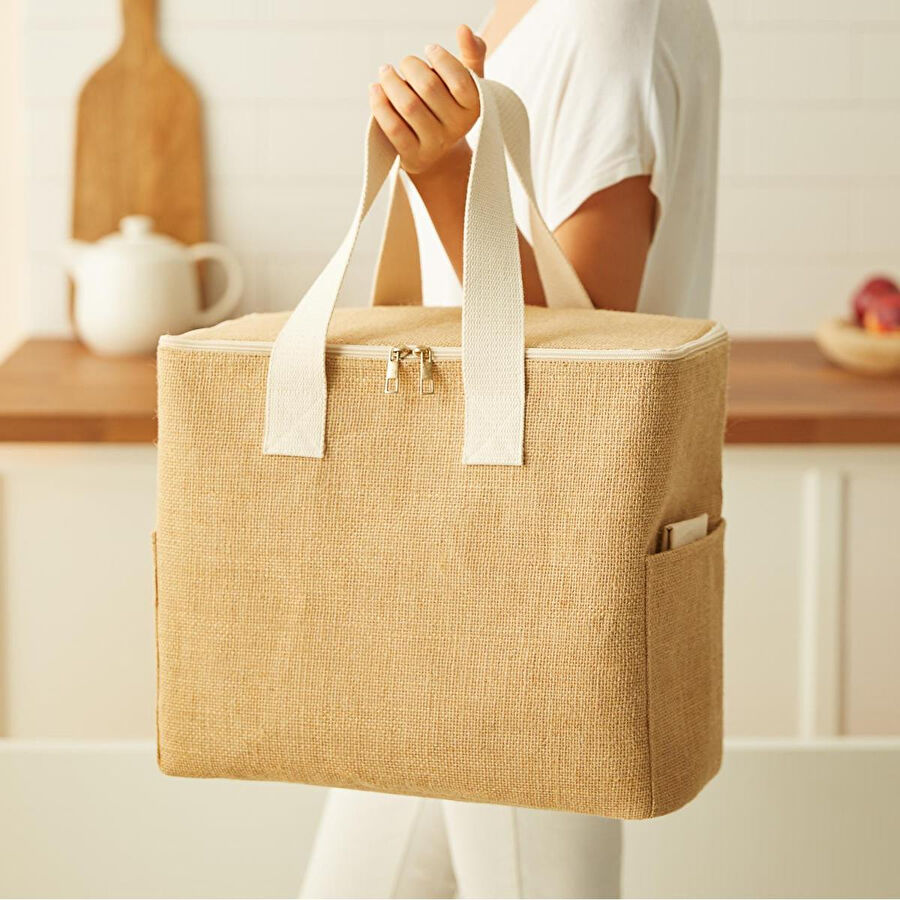 Ocean Home Textile Büyük Boy Jüt Soğuk Tutan Çanta 35 X 20 X 33 Cm