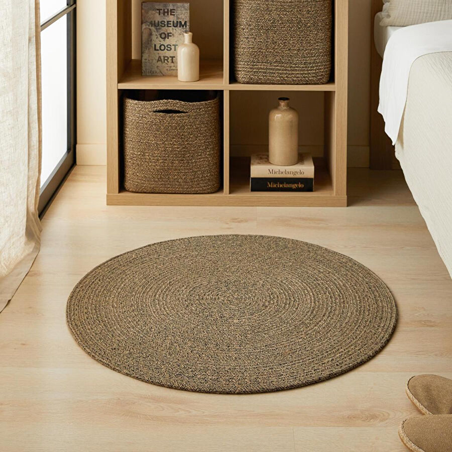 Ocean Home Textile Siyah Kırçıllı Jüt Halı Kilim Ø 80 Cm