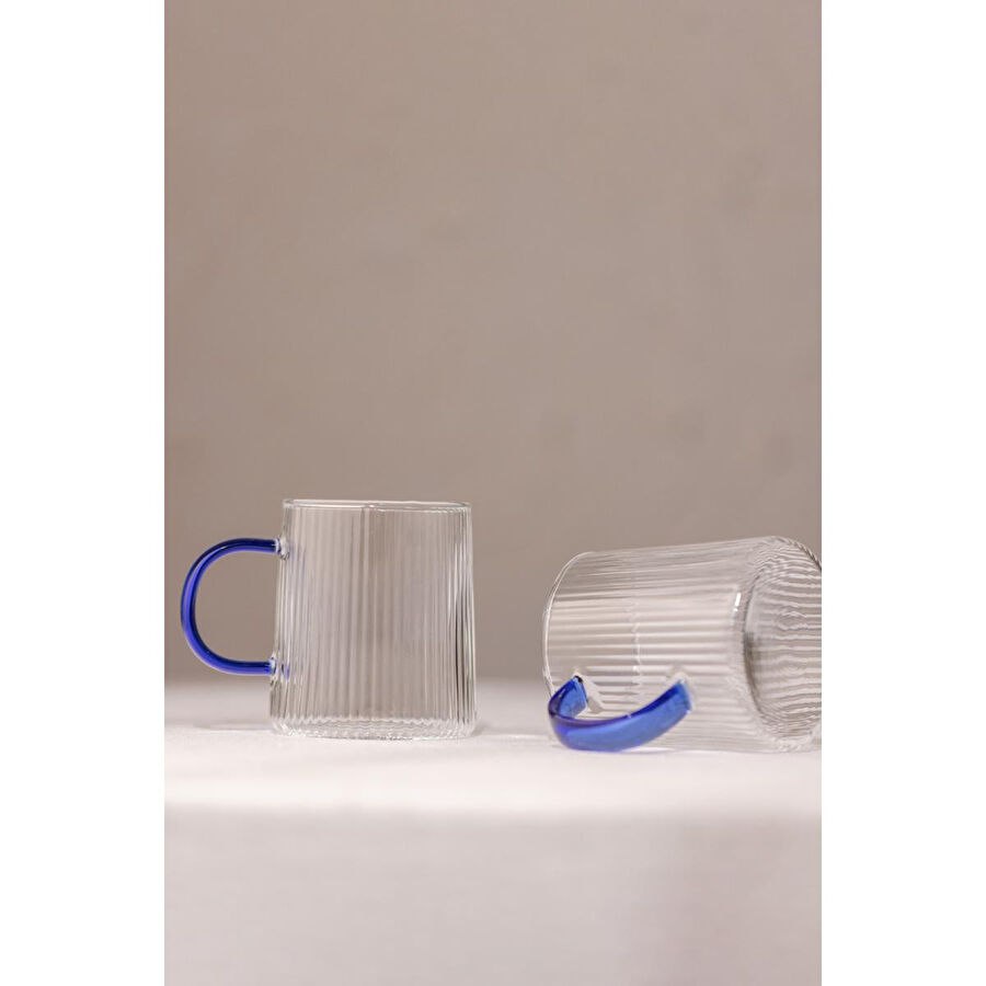 Rakle Borosilikat 2'li Kupa Seti Mavi Kulplu 320 Cc