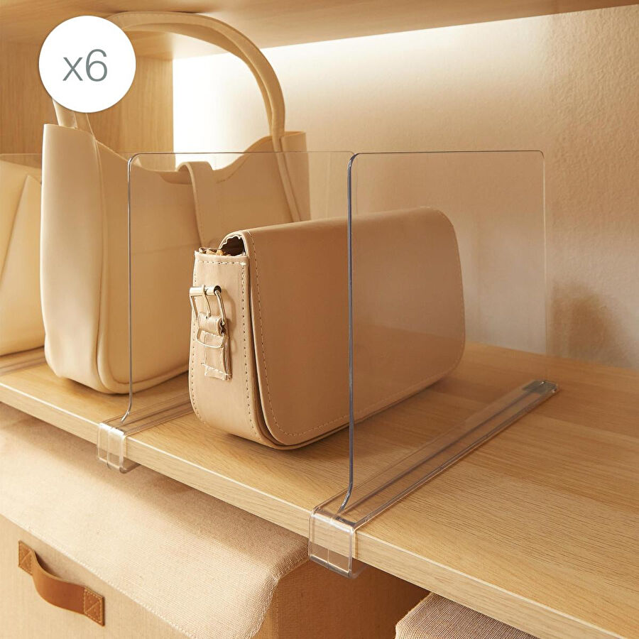 Ocean Home Textile 6'lı Şeffaf Akrilik Çanta Raf Düzenleyici 20 X 30 X 0.29 Cm