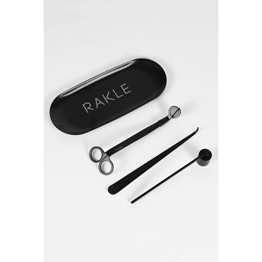 Rakle Mum Bakım Seti Makas Mum Söndürücü 4 Parça Siyah