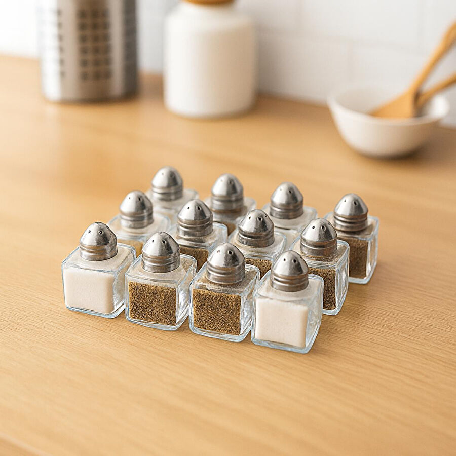 Vienev 12'li Mini Kare Tuzluk Ve Biberlik Seti
