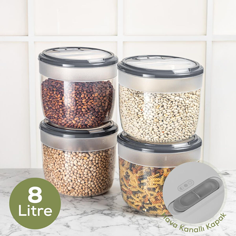 Vienev 4'lü 8 Litre Büyük Boy Plastik Saklama Kabı – Koyu Gri Kapaklı