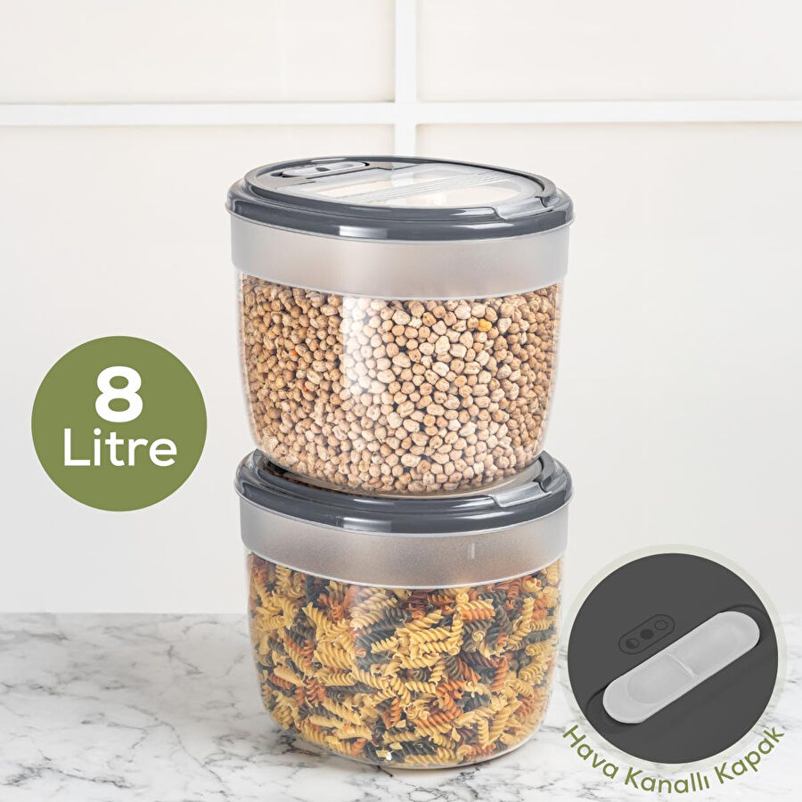 Vienev 2'li 8 Litre Büyük Boy Plastik Saklama Kabı – Koyu Gri Kapaklı