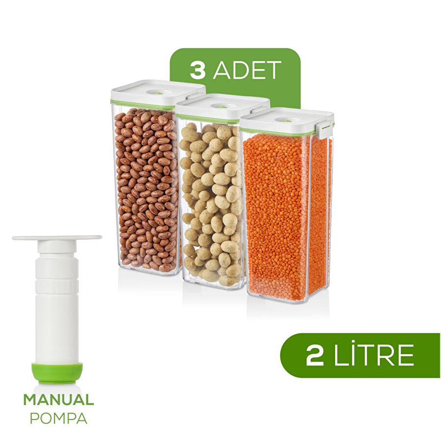 Vienev 4'lü Vakumlu Saklama Kabı Seti | 3x 2 Litre Kap + Manuel Pompa
