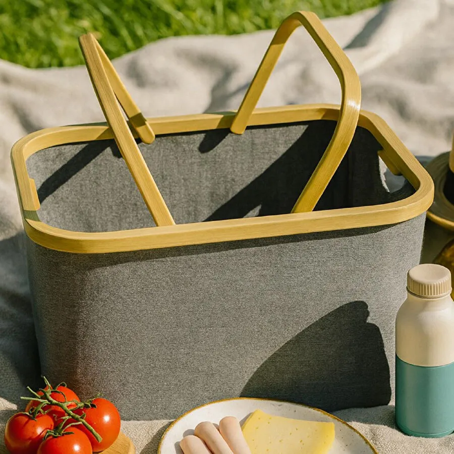 Vienev Çok Amaçlı Piknik Sepeti – Dayanıklı Kumaş & Ahşap Saplı Tasarım