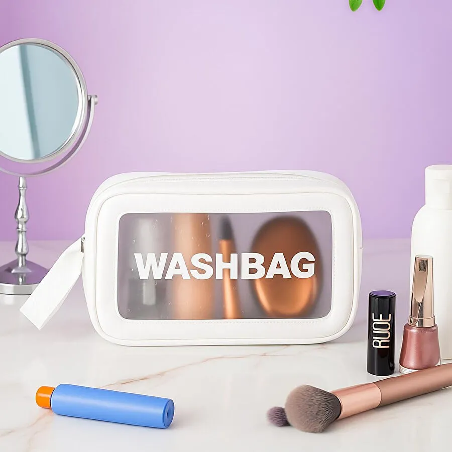 Vienev Su Geçirmez Şeffaf Makyaj Ve Kozmetik Çantası – Seyahat Düzenleyici Beyaz