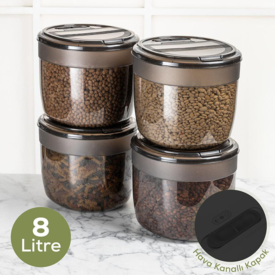 Vienev 4'lü 8 Litre Büyük Boy Plastik Saklama Kabı – Antrasit Kapak Ve Gövde