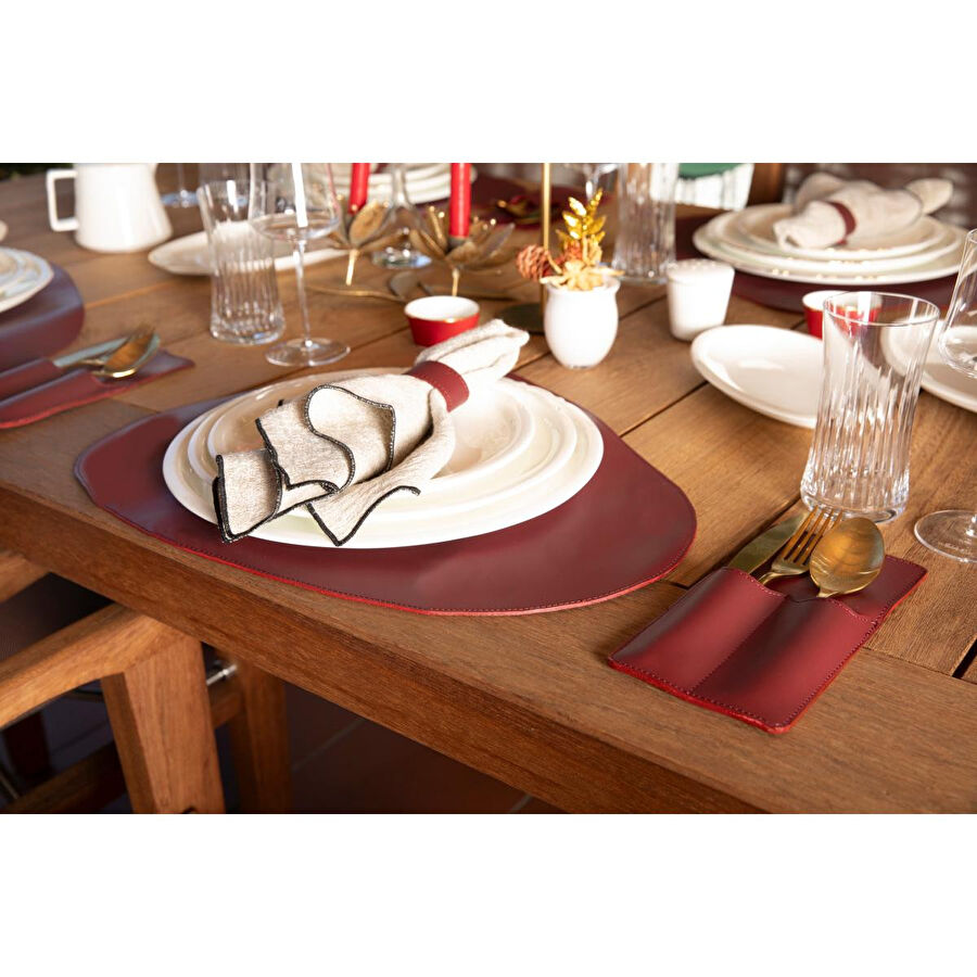 Bloominbag Bloomdine Velato Hakiki Deri Masa Seti (4'lü Placemat & Tabak Altlığı Seti)