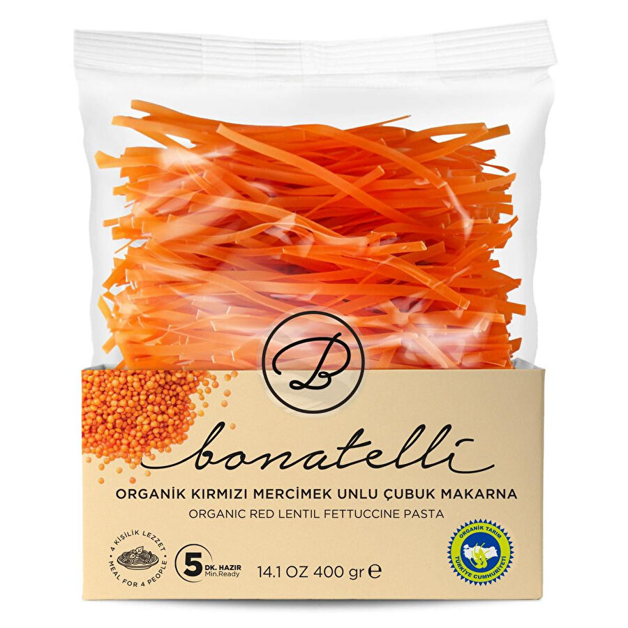 Bonatelli Organik Kırmızı Mercimek Çubuk Makarna 400 G