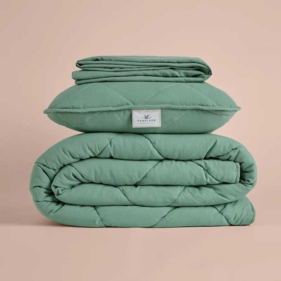 Penelope Microfiber Kumaş Tek Kişilik Yeşil Yastık Yorgan Seti - Colors In Comfort