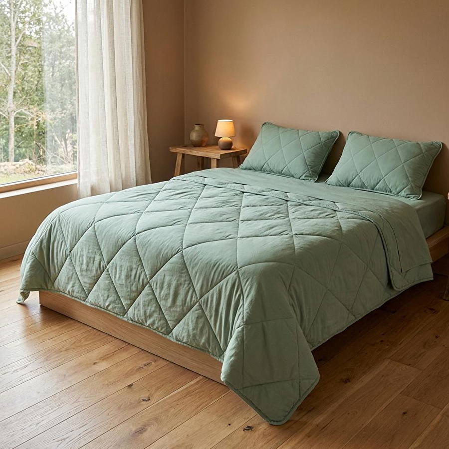 Penelope Microfiber Kumaş Çift Kişilik Yeşil Yastık Yorgan Seti - Colors In Comfort
