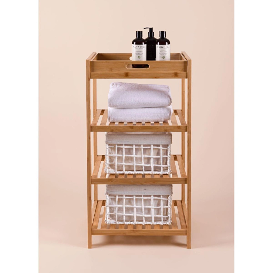 The Mia Bambu 4 Katlı Tepsili Düzenleyici Dolap Raf 75x40x30 Cm