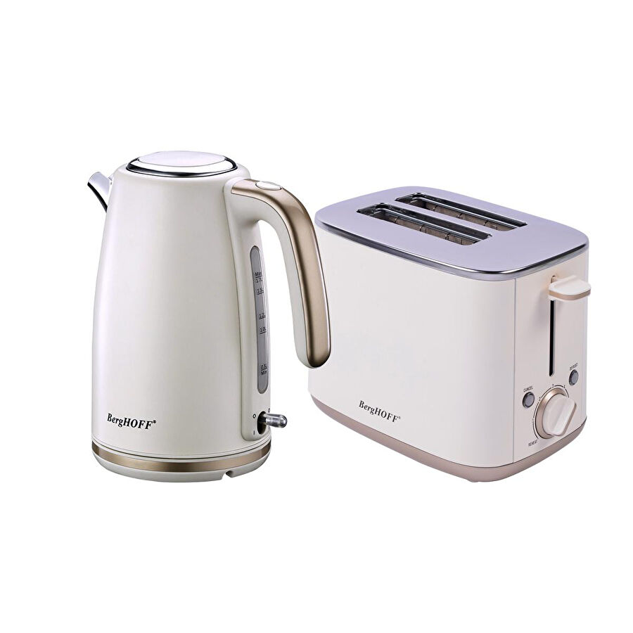 Berghoff Gem Pearl 1.7 Li̇tre Vani̇lya Krem Rengi̇ Gold Modern Su Isitici + Berghoff Gem Pearl Vani̇lya Krem Rengi̇ İki̇ Di̇li̇m Ekmek Kizartma Maki̇nesi̇ Set