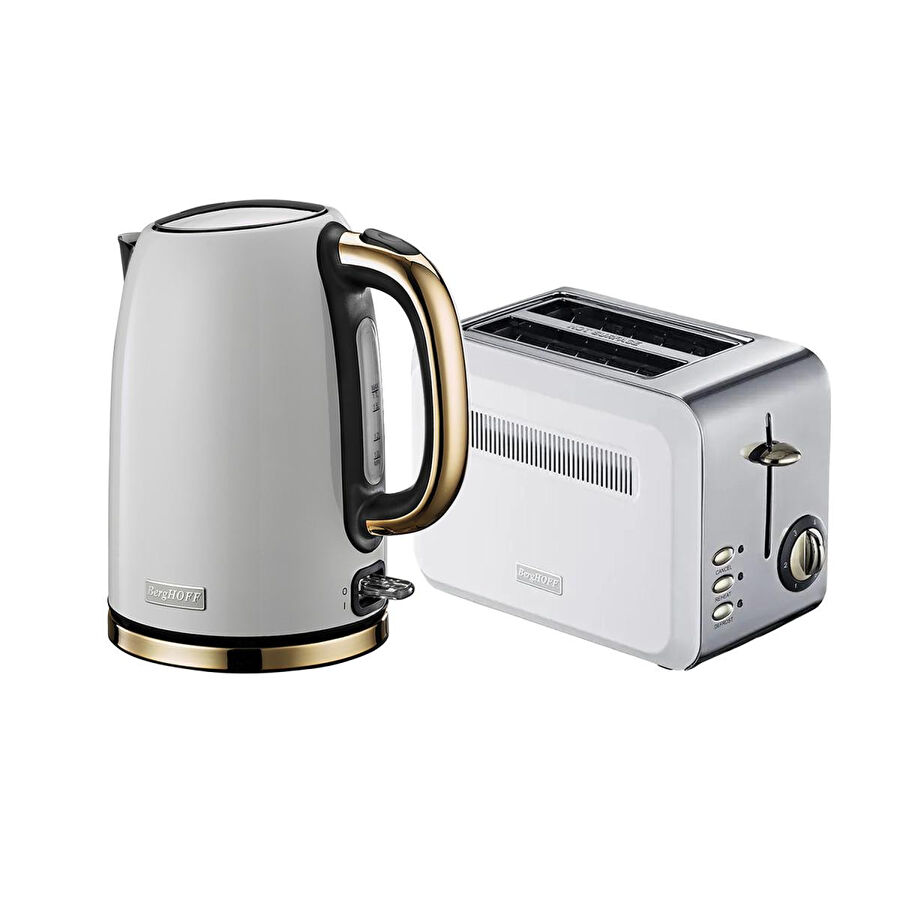 Berghoff Gem Titan Set 1.7 Litre Parlak Beyaz Gold Su Isiticisi + Iki Dilim Ekmek Kizartma Makinesi