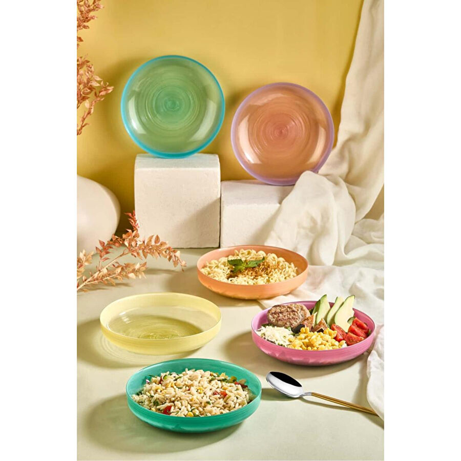 Lora Bianca Ip 21 Cm Rainbow 6 Parça Cam Bowl - Makarna - Salata Kase Seti Çok Renkli