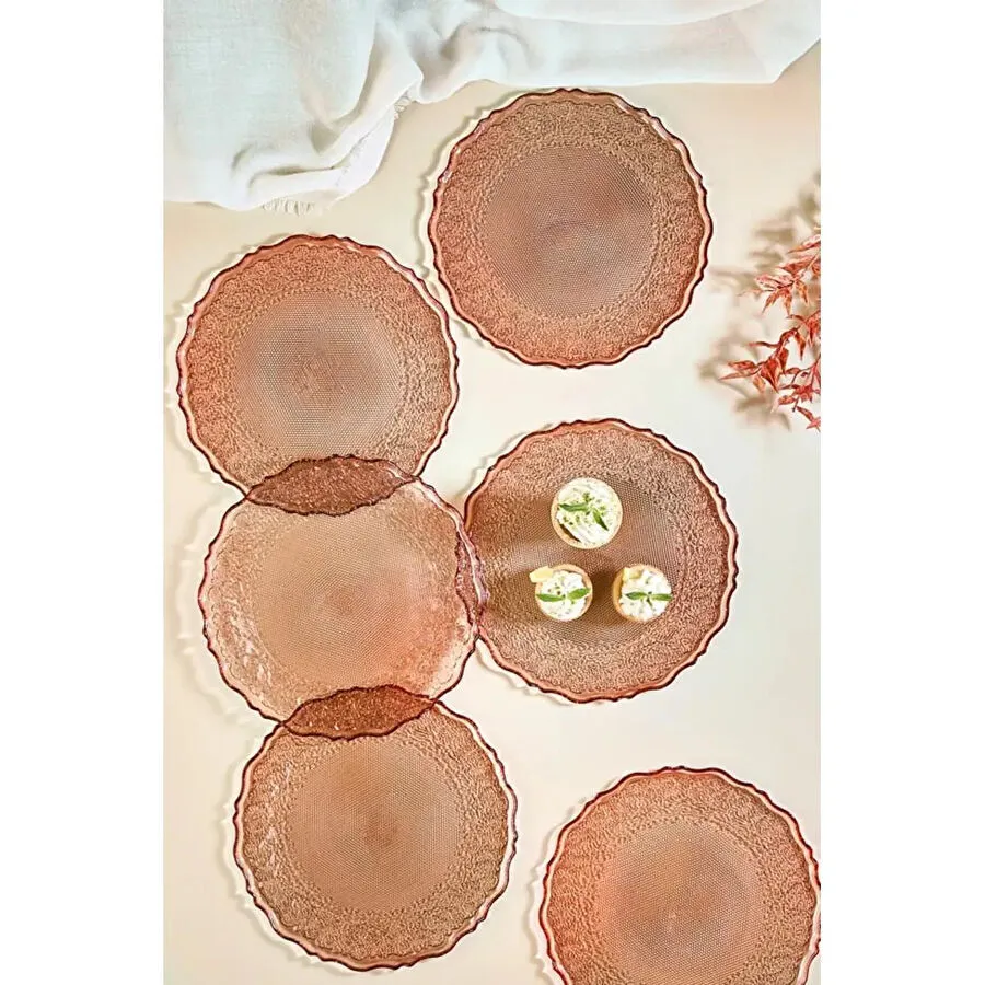 Lora Bianca Goblen 6 Parça Pasta Servis Tabağı Seti - Bakır