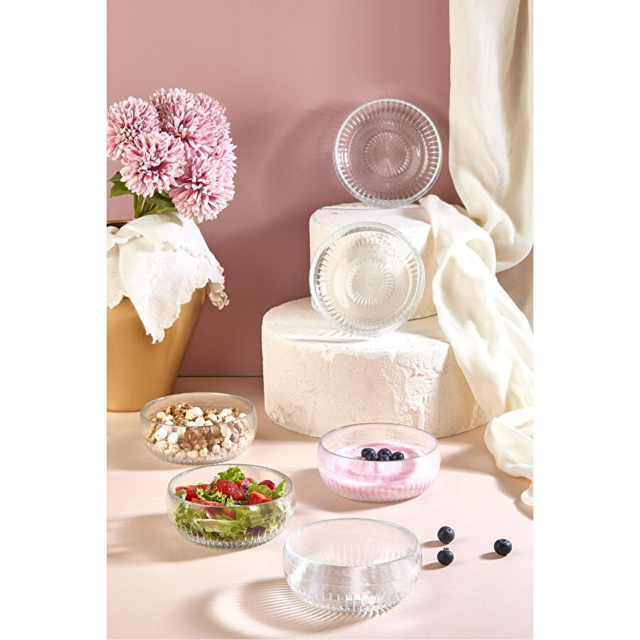 Lora Bianca Lumi 6 Parça Cam Çerez - Sos - Lokum Mini Sunum Kasesi - 11 Cm Beyaz