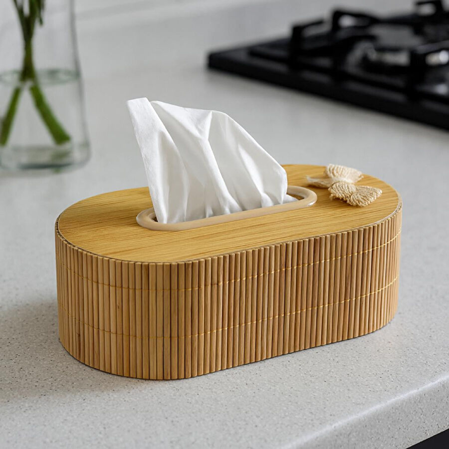 Vienev Ahşap Dikdörtgen Peçetelik – Doğal Ahşap Desenli Dekoratif Mendil Kutusu Ams1080