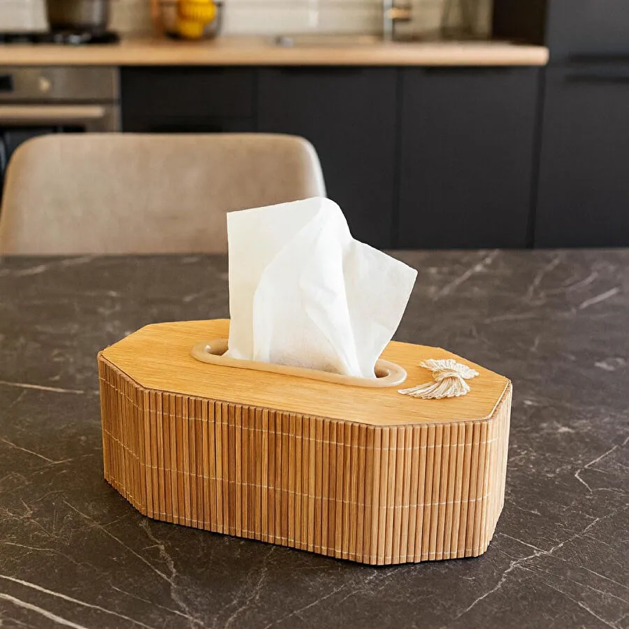 Vienev Ahşap Dikdörtgen Peçetelik – Doğal Ahşap Desenli Dekoratif Mendil Kutusu Ams1082