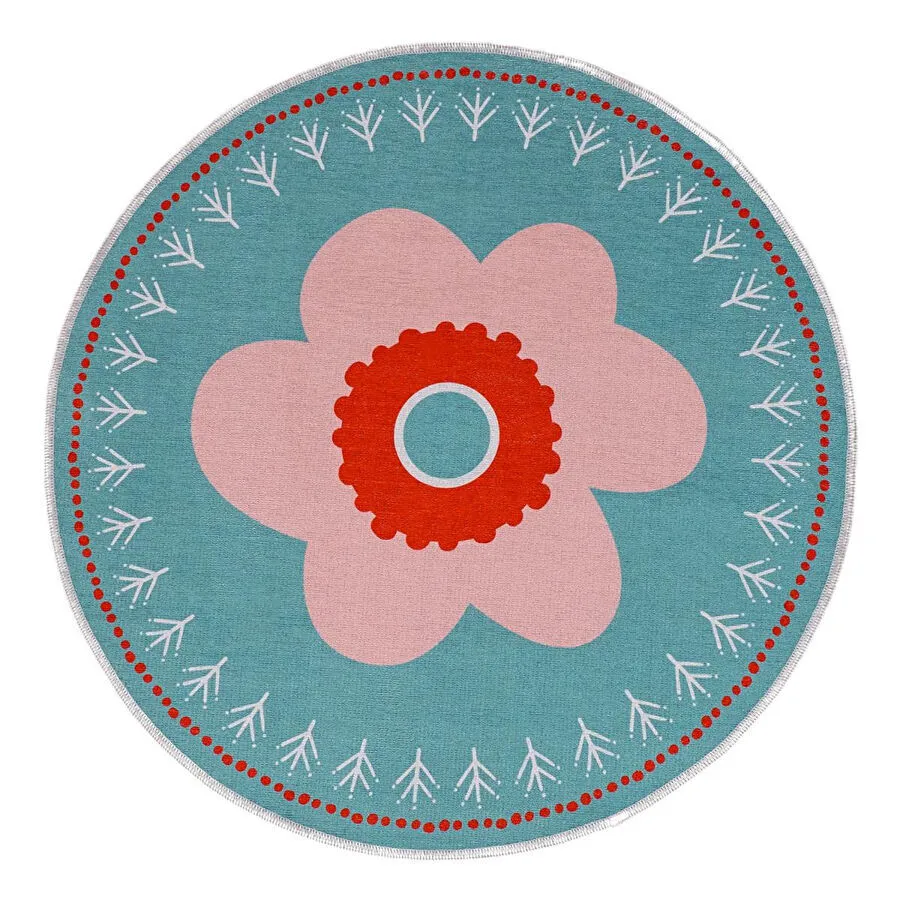 Itsy Bitsy Kids Çiçek Desenli Makinede Yıkanabilir Pamuklu Çocuk Halısı - Amulet Serisi