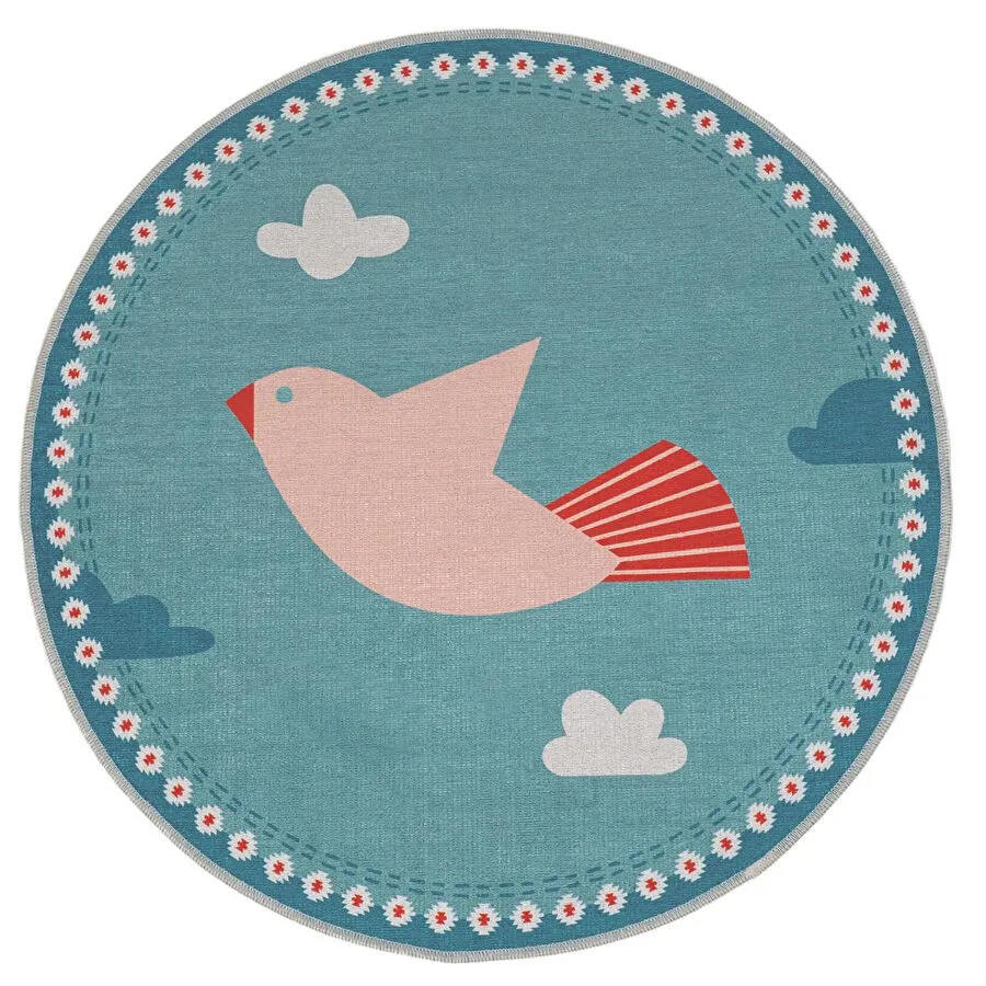 Itsy Bitsy Kids Amulet Bird Mint Yeşili Yıkanabilir Yuvarlak Çocuk Halısı 120cm