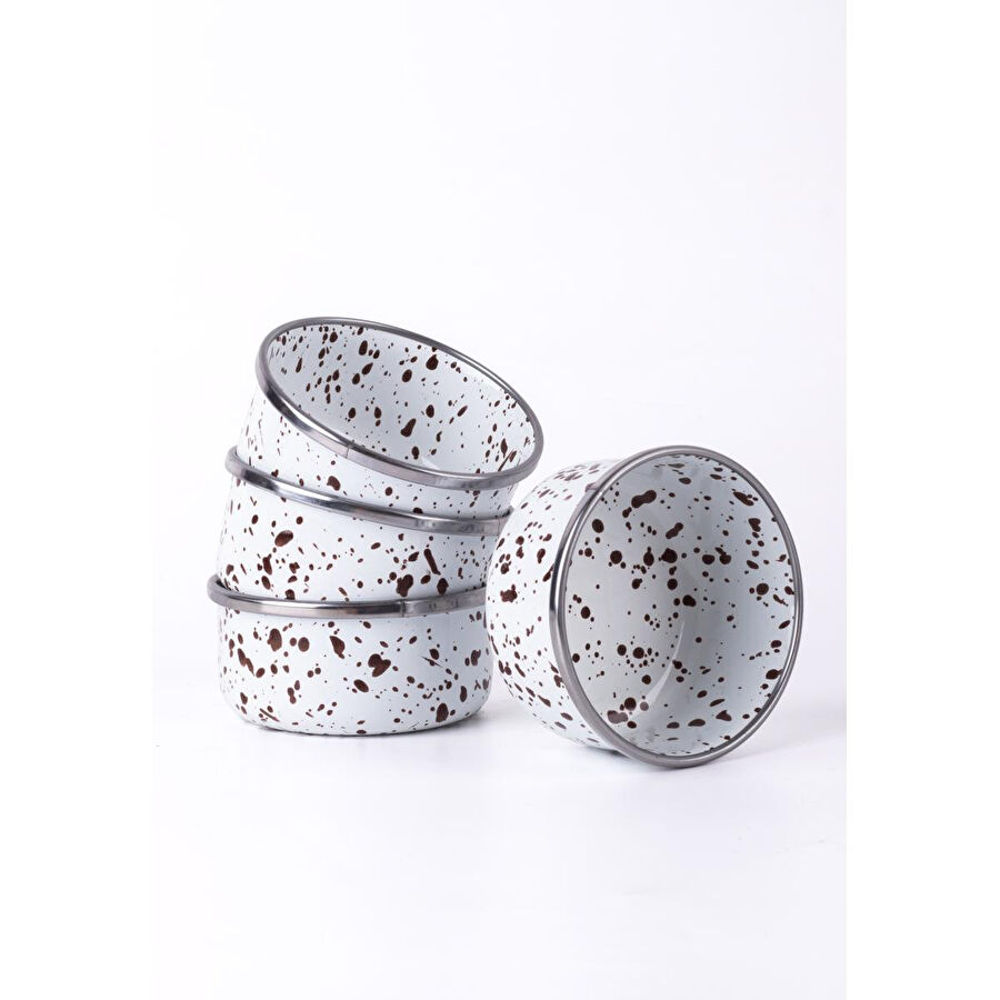 Emaylab Speckles Emaye 4’lü Kase Çerezlik, Kahvaltılık, Reçellik, Zeytinlik, Sunumluk Seti 8cm 200 Ml
