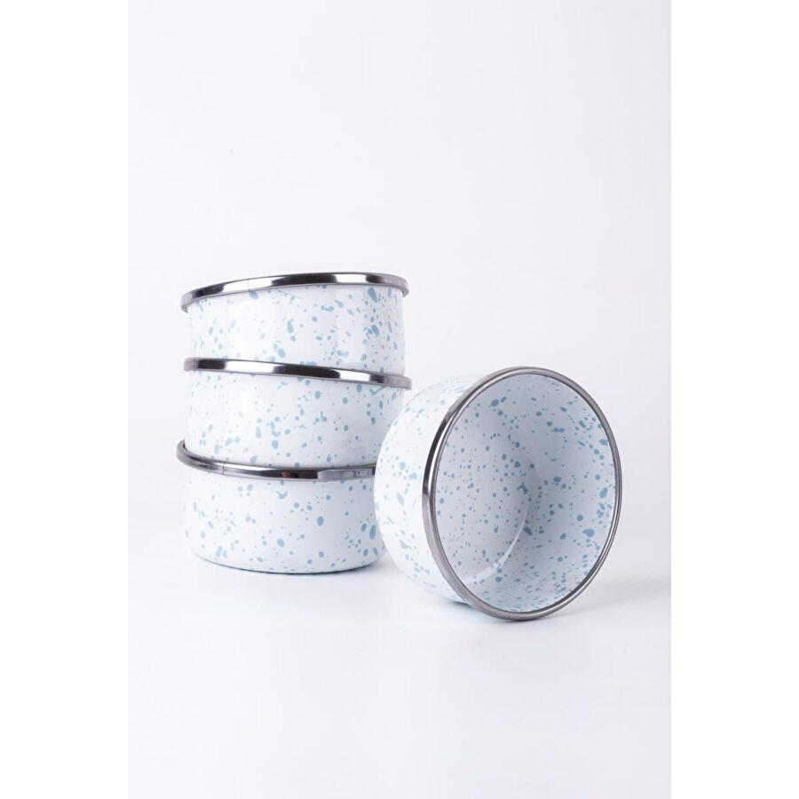 Emaylab Speckles Emaye 4’lü Kase Çerezlik, Kahvaltılık, Reçellik, Zeytinlik, Sunumluk Seti 8cm 200 Ml