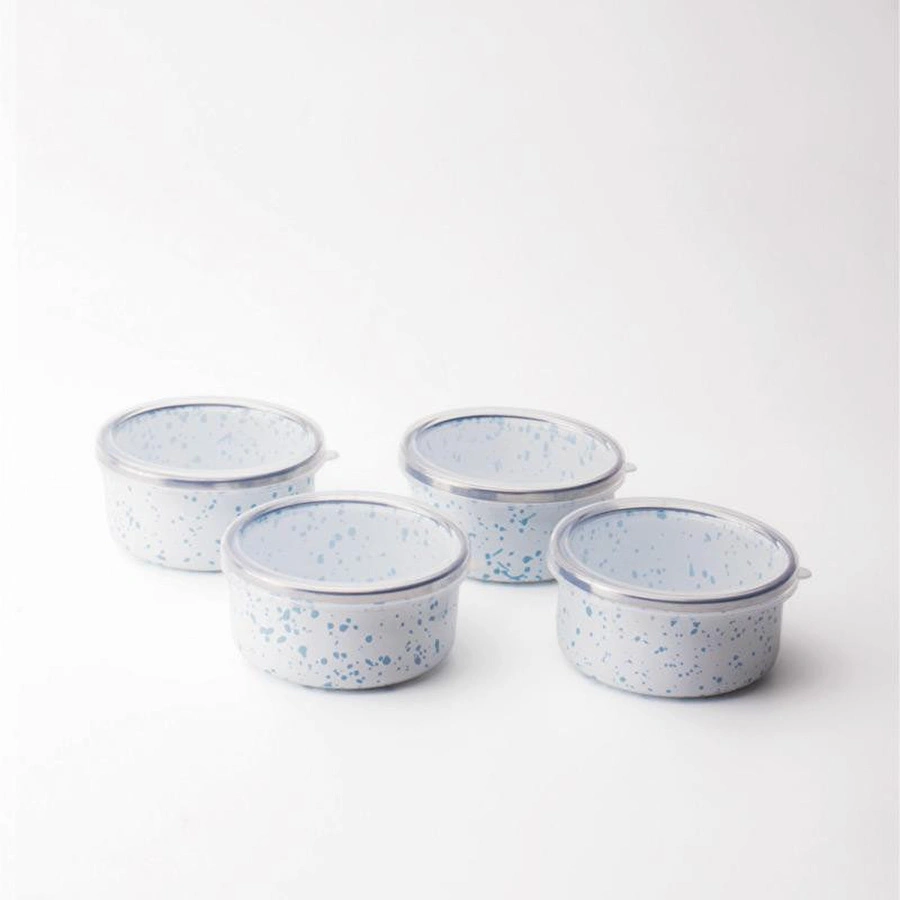 Emaylab Speckles Emaye 4’lü Kapaklı Çerezlik, Kahvaltılık, Reçellik, Zeytinlik, Sunumluk Seti 8cm 200 Ml