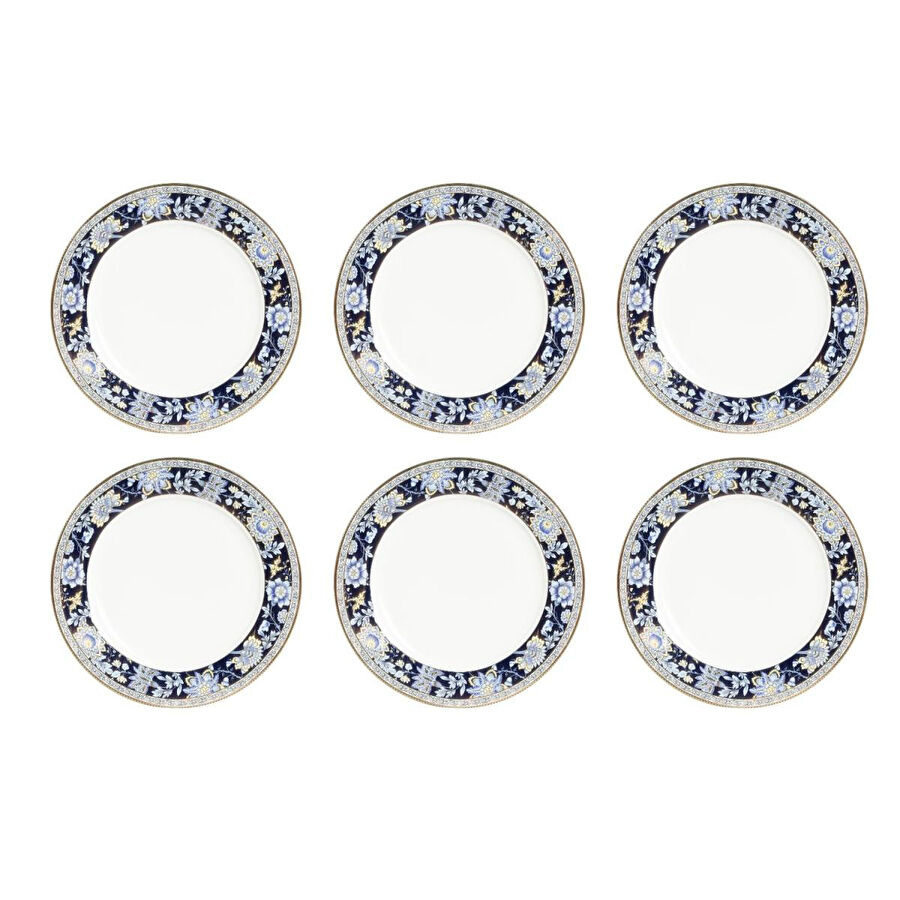 Lucky Art Eudora New Bone China Porselen Lacivert Çiçek Desenli 6lı Tabak Seti 27 Cm