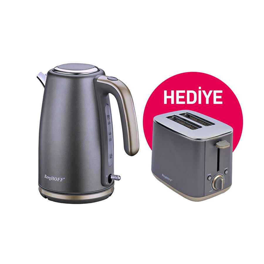Berghoff Gem Titan 1.7 Litre Parlak Füme Su Isiticisi Ve Berghoff Ekmek Kizartma Makinesi