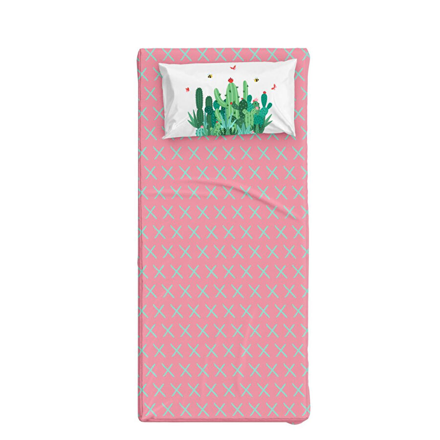 Itsy Bitsy Kids Organik Tek Kişilik Lastikli Çocuk Çarşaf Seti - X Ve Kaktüs Desenli - Cactopia Serisi