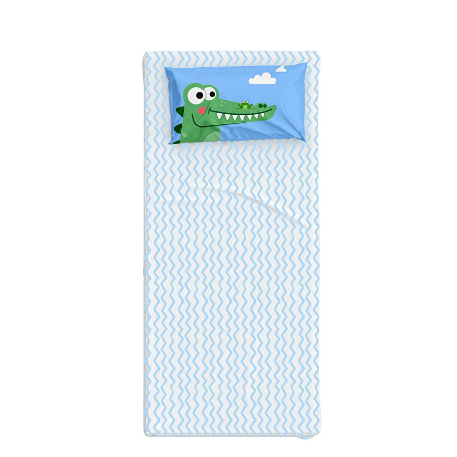 Itsy Bitsy Kids Organik Tek Kişilik Lastikli Çocuk Çarşaf Seti - Zigzag Desenli - Croc A Dream Serisi