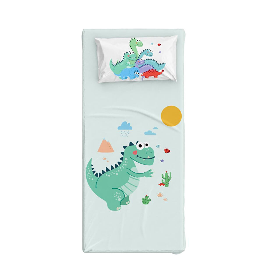 Itsy Bitsy Kids Organik Tek Kişilik Lastikli Çocuk Çarşaf Seti - Dinazor Desenli - Dinotopia Serisi
