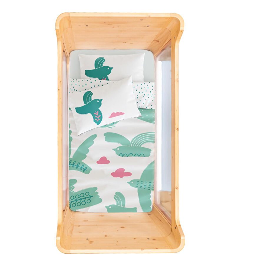 Itsy Bitsy Kids Bird Of Life Bebek Nevresim Seti, Mint Yeşili, 100x150cm