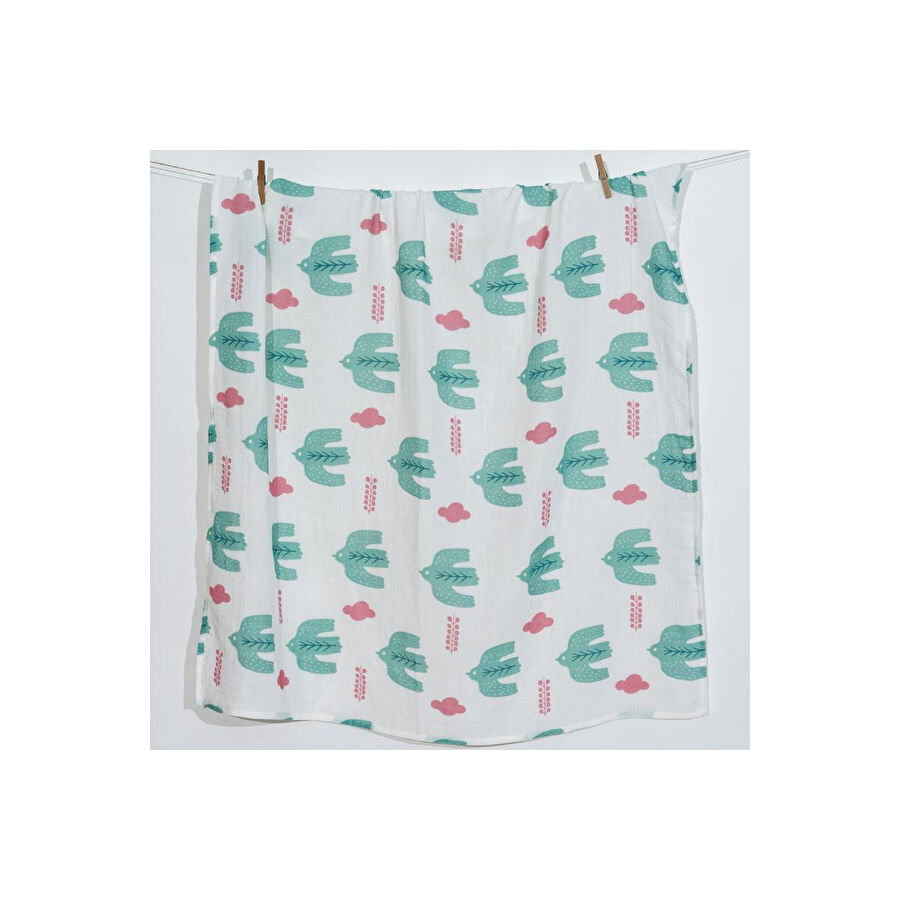 Itsy Bitsy Kids Bird Of Life Mint , Müslin Bebek Örtüsü , 100x100 Cm