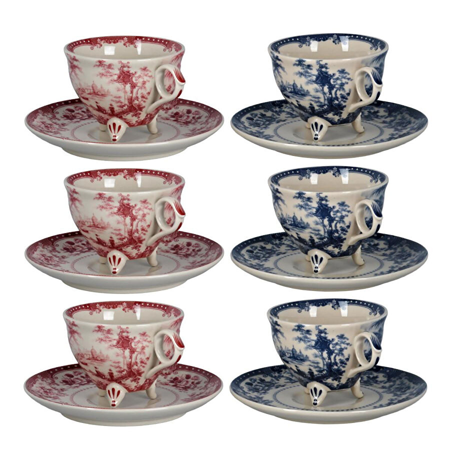 Lucky Art Florantine 6li Cay Fincani Seti Kirmizi-mavi