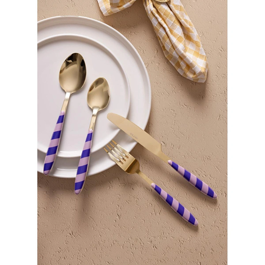 The Mia Joy Çatal Kaşık Bıçak Takımı Mor Gold 24 Parça