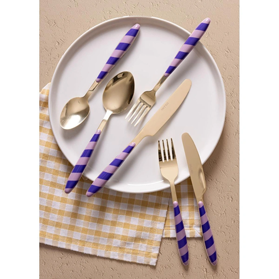 The Mia Joy Çatal Kaşık Bıçak Takımı Mor Gold 36 Parça
