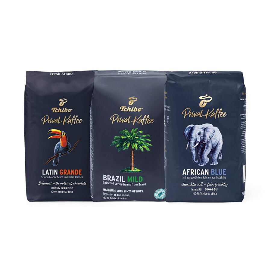 Tchibo Privat Kaffee Latin Grande Çekirdek Kahve 500 G & Privat Kaffee African Blue Çekirdek Kahve 500 G & Privat Kaffee Brazil Mi