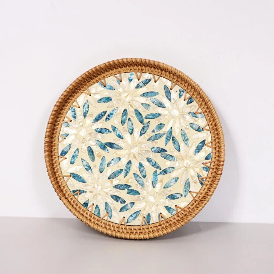 Mylamp Pearl 30x3 Cm Sedefli Rattan Tepsi & Duvar Dekoru