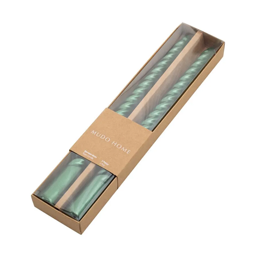 Mudo Home 2li̇ Burgulu Şamdan Mum Yeşi̇l 25cm
