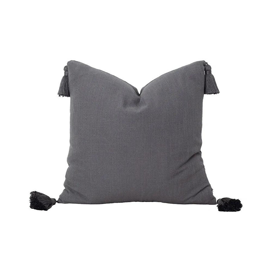 Penelope Nora Püsküllü Kırlent Kılıfı 50x50 Cm Koyu Gri