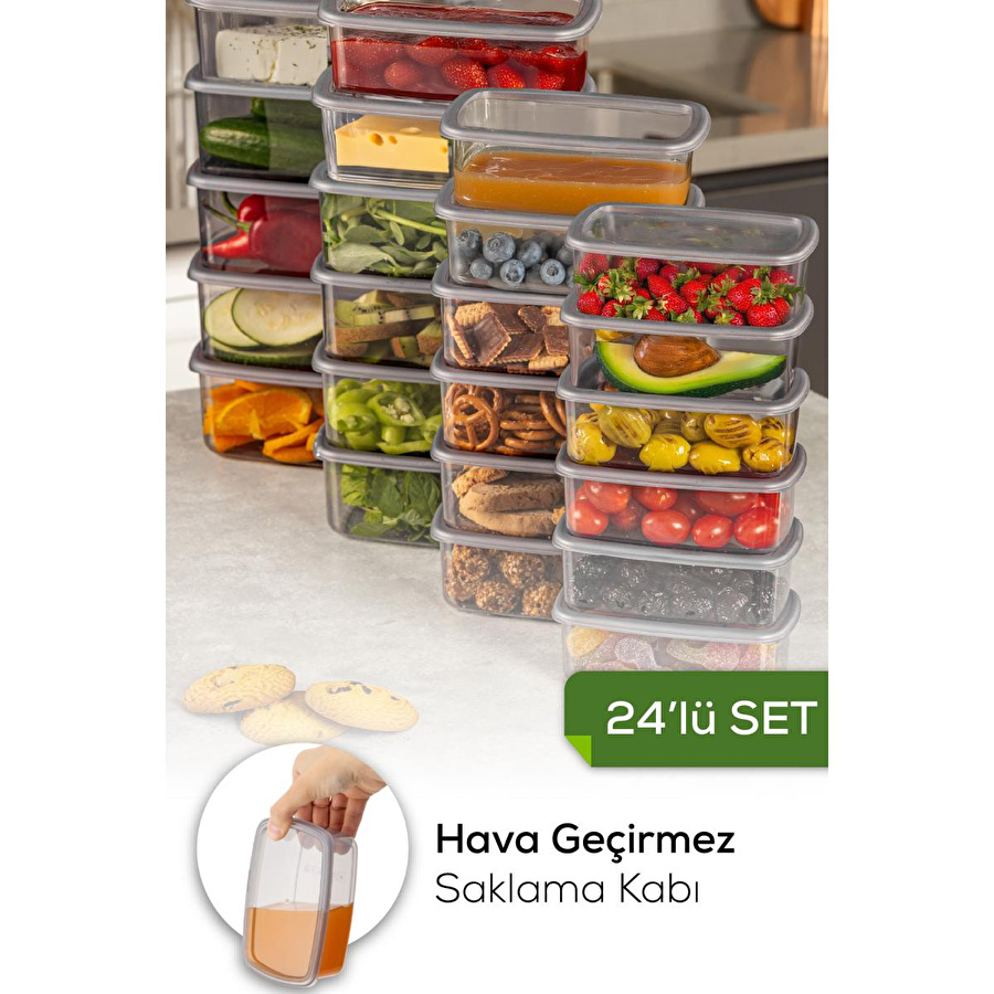 Vienev 24'lü Set Hava Geçirmez Saklama Kabı Seti Antrasit 4x(250-500-750-1200 Ml)