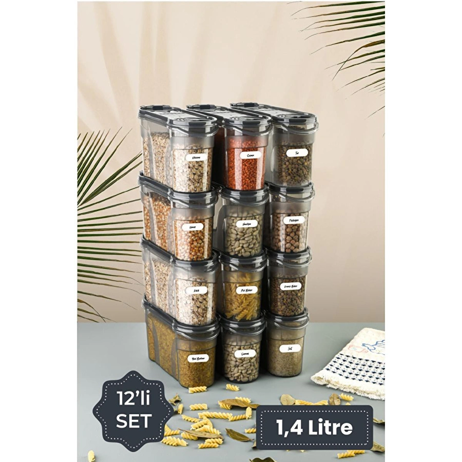 Vienev Etiketli 12li Baharat Kabı Set 1400 Ml Antrasit