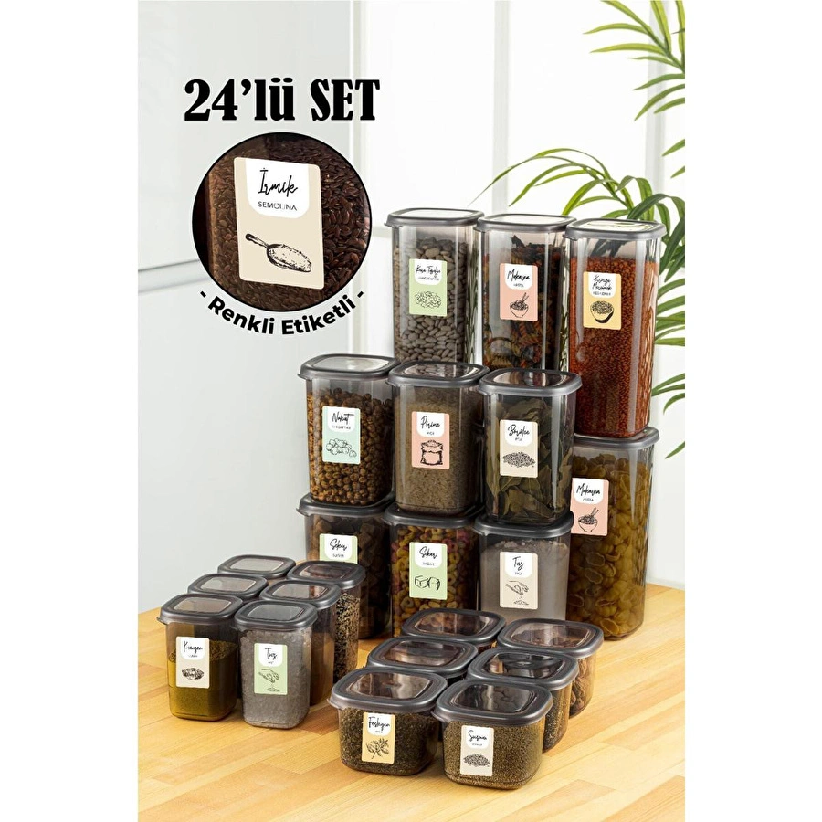 Vienev 24lü Renkli Etiketli Peggy Kare Erzak Ve Baharat Full Set 6x(1,75 1,2, 0,55, 0,45) Ant