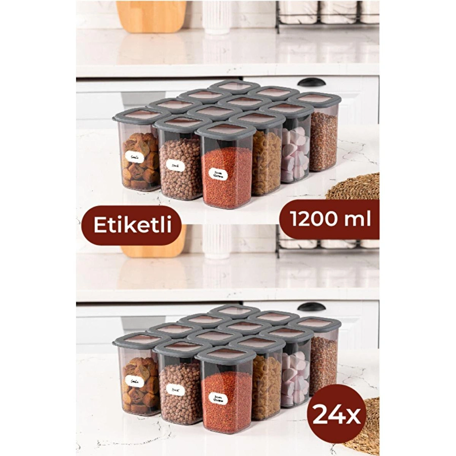 Vienev Etiketli Foly Kare Erzak Saklama Kabı Seti 24lü 1,2 Orta Boy Antrasit
