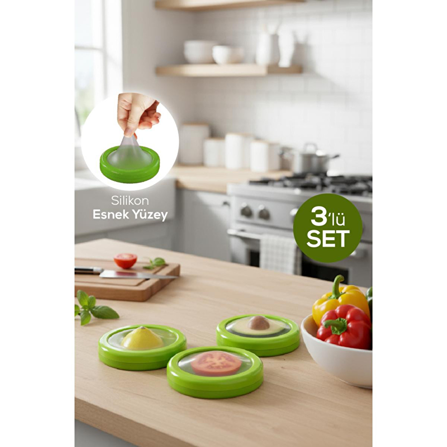 Vienev 3'lü Buzdolabı Için Yarım Meyve Ve Sebze Koruma Kabı - Limon, Soğan, Domates Saklama Kutusu Yeşil