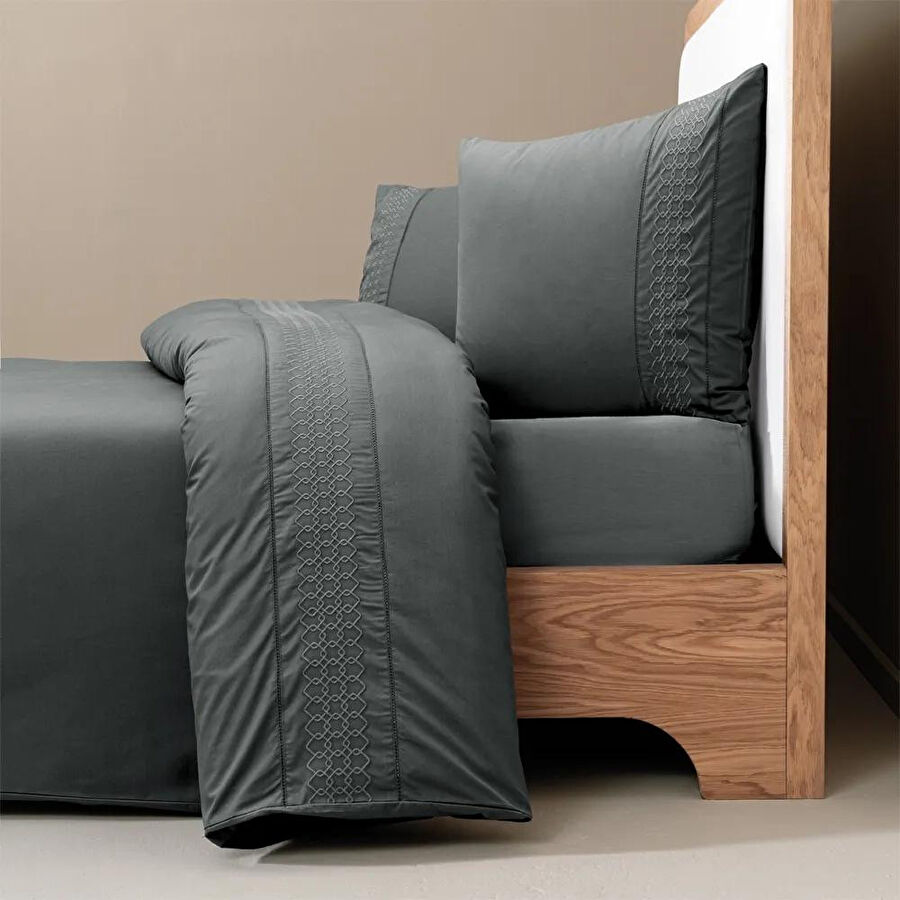 Penelope %100 Pamuk Percale Nevresim Seti 240x220 Cm Antrasit - Juana Serisi