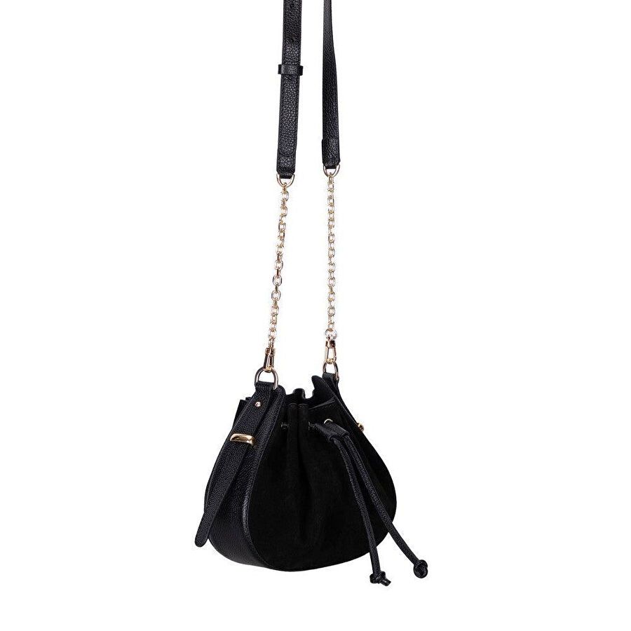 Bloominbag Haze Soft Süet Siyah Büzgülü Kadın Omuz Çantası – Noir Black Drawstring Bag